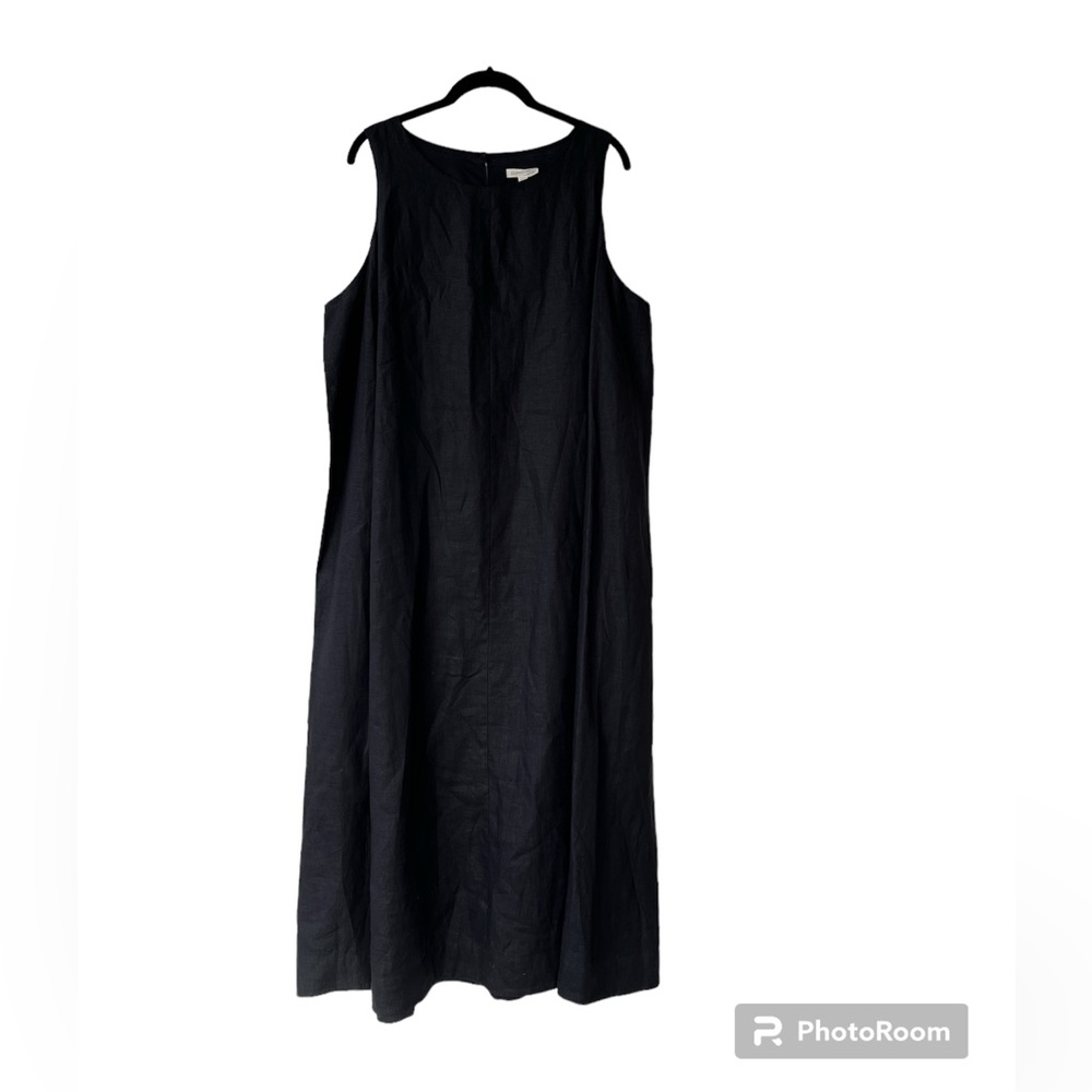 Eileen Fisher System Black 100% Linen Lined Maxi Dress XL